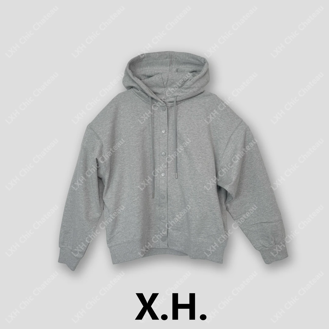 【刘小黑】年轻态排扣连帽毛圈卫衣