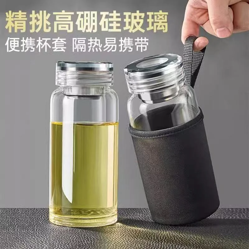 【送杯套】单层玻璃杯简约大容量加厚便携水杯泡茶杯透明耐热玻璃杯
