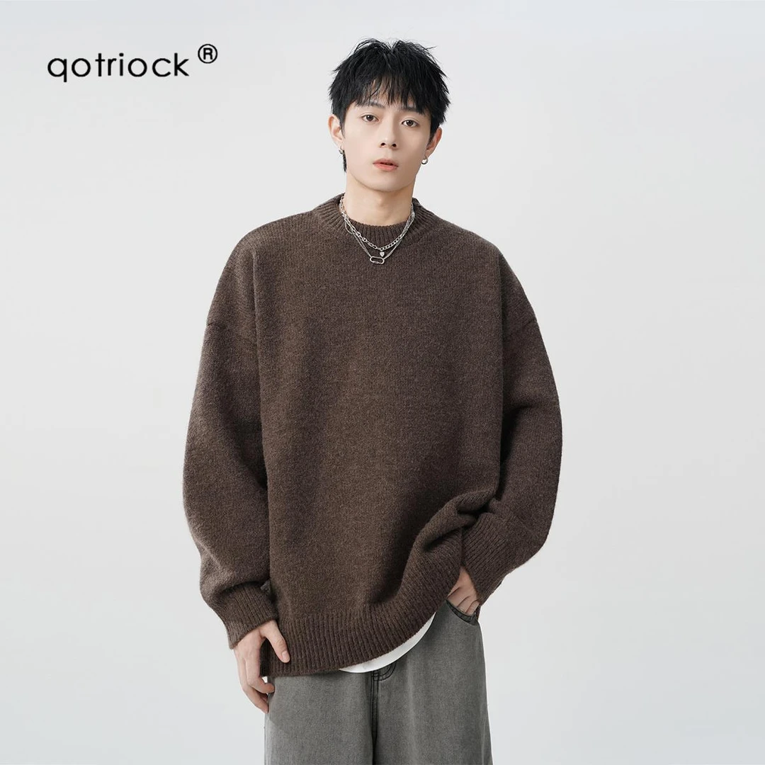 QOTRIOCK青少年毛衣男女秋冬慵懒风百搭套头针织衫宽松休闲套头衫