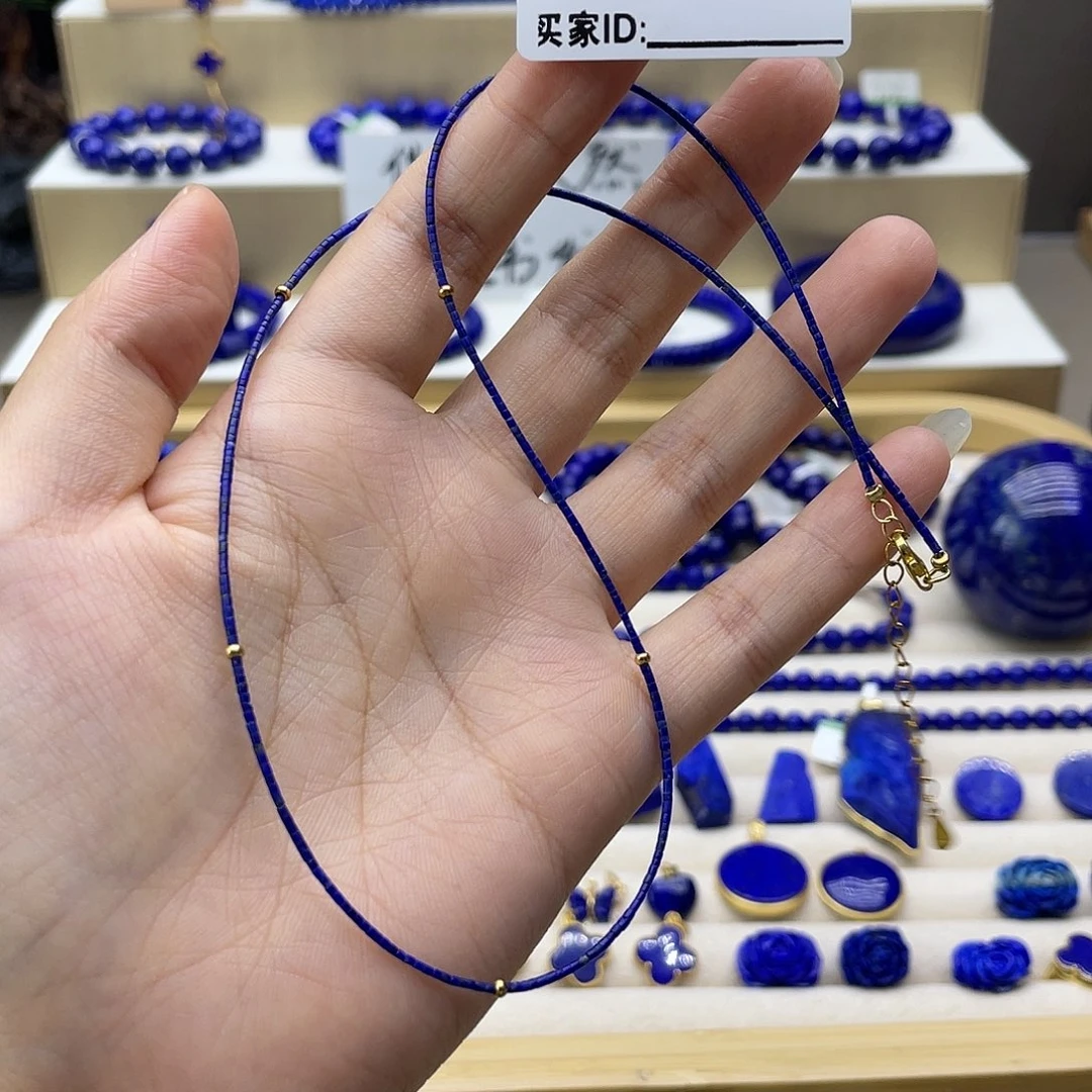 银S925镀金镶嵌青金石 项链1m m