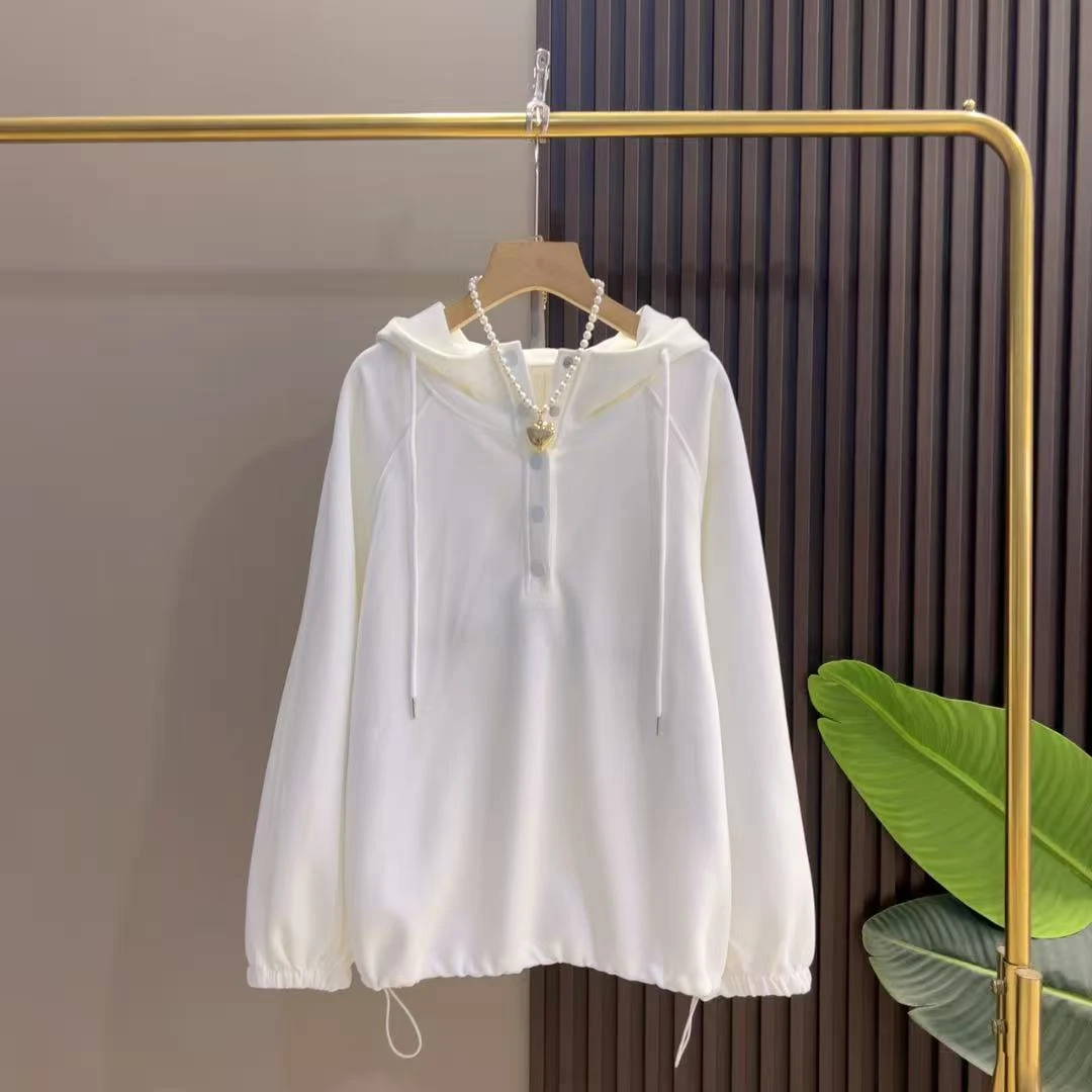 大码早秋新款连帽纯色抽绳宽松遮肉卫衣长袖上衣女