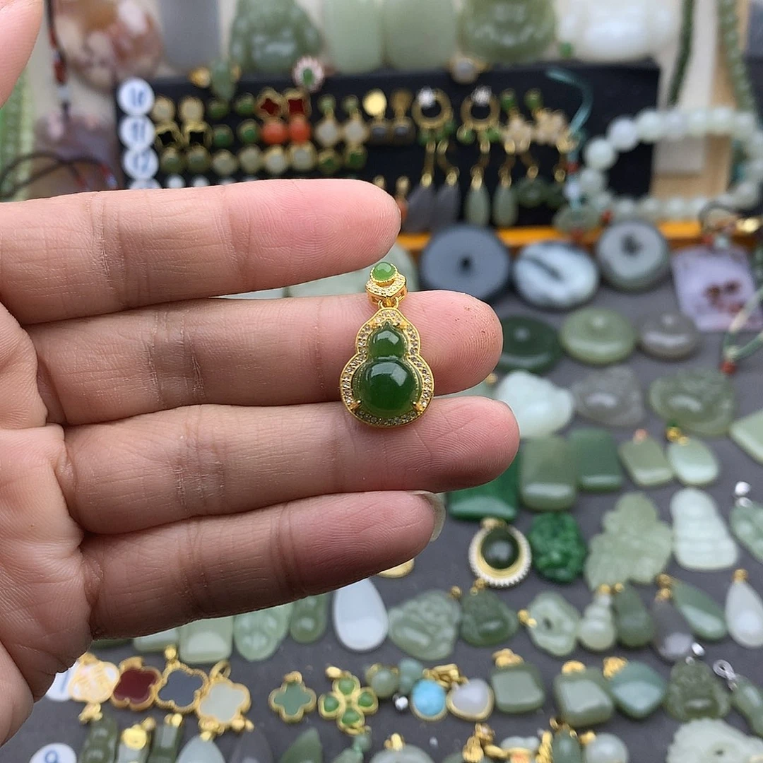 和田玉银S925镶嵌吊坠(不含链)