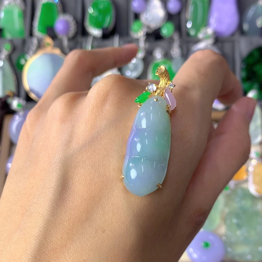 翡翠18K金镶嵌吊坠(不含链)