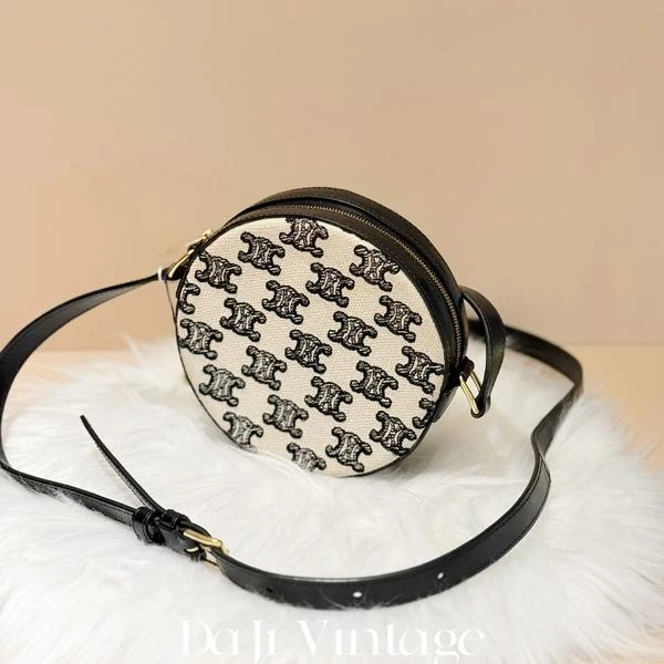 大吉中古/Celine瑟琳帆布拼皮小圆饼斜挎包