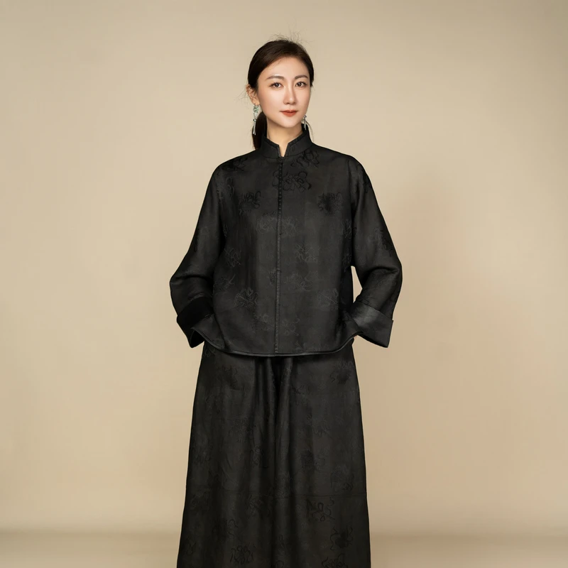 【栖香锦】“暗八仙”香云纱四经绞罗 设计师款 新中式 国风 上衣