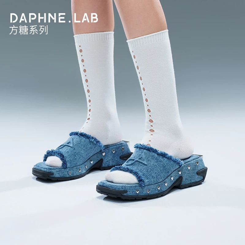 DAPHNE LAB方糖复古牛仔拖鞋25夏女复古做旧日常休闲通勤时尚百搭