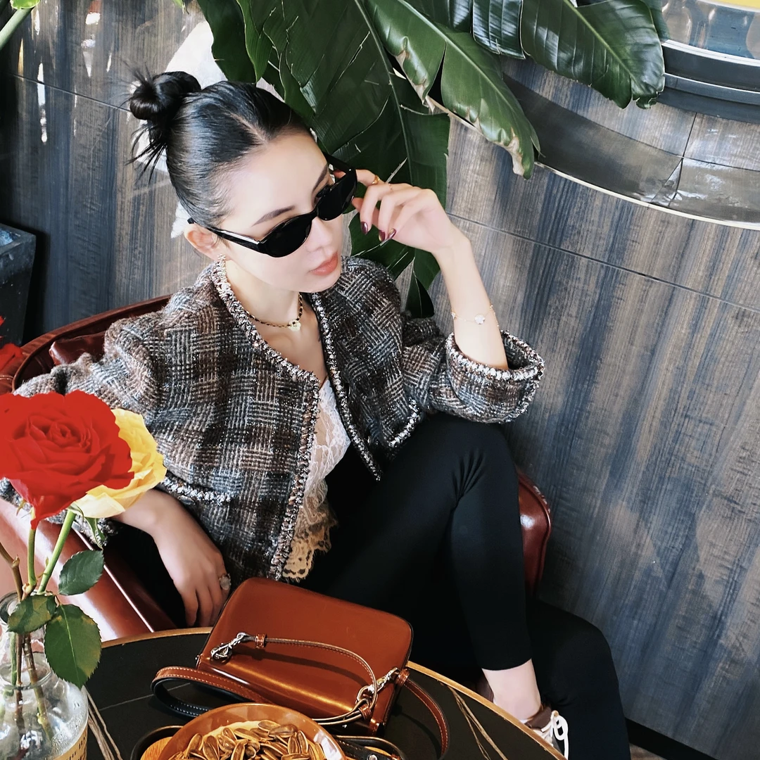 复古格【CO83674】小香风阔版外套2025新款上新