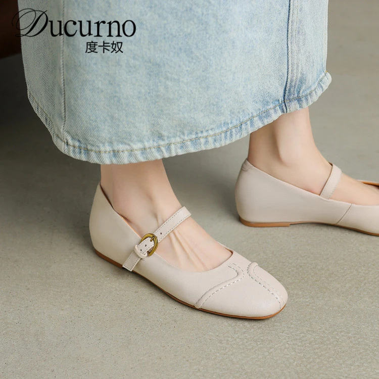 DUCURNO软底软面法式优雅单鞋女2025新款平底真皮配裙子玛丽珍鞋