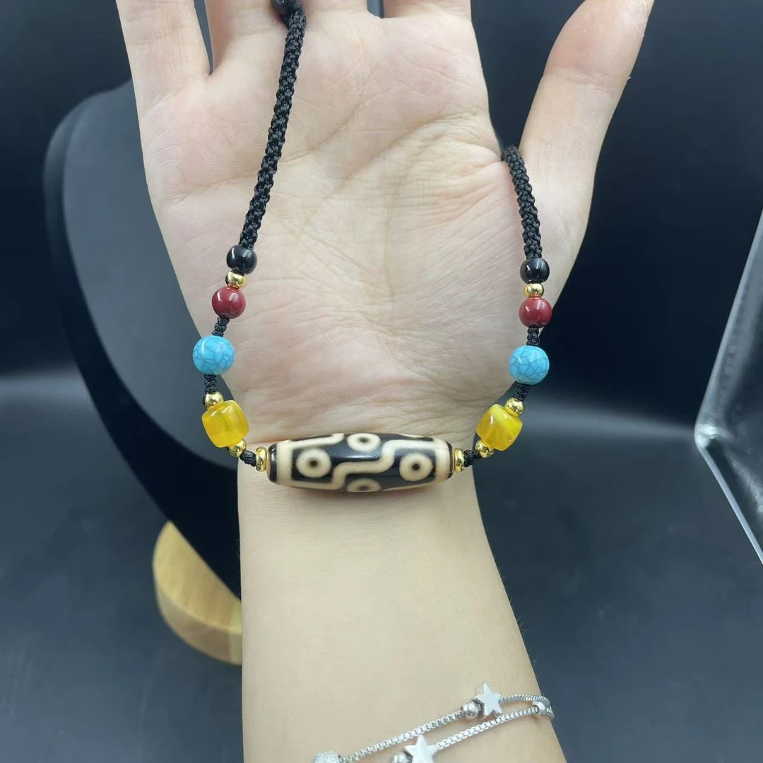 梵潮天然玛瑙红皮九眼天珠吊坠挂件手工编织可调节男女锁骨链