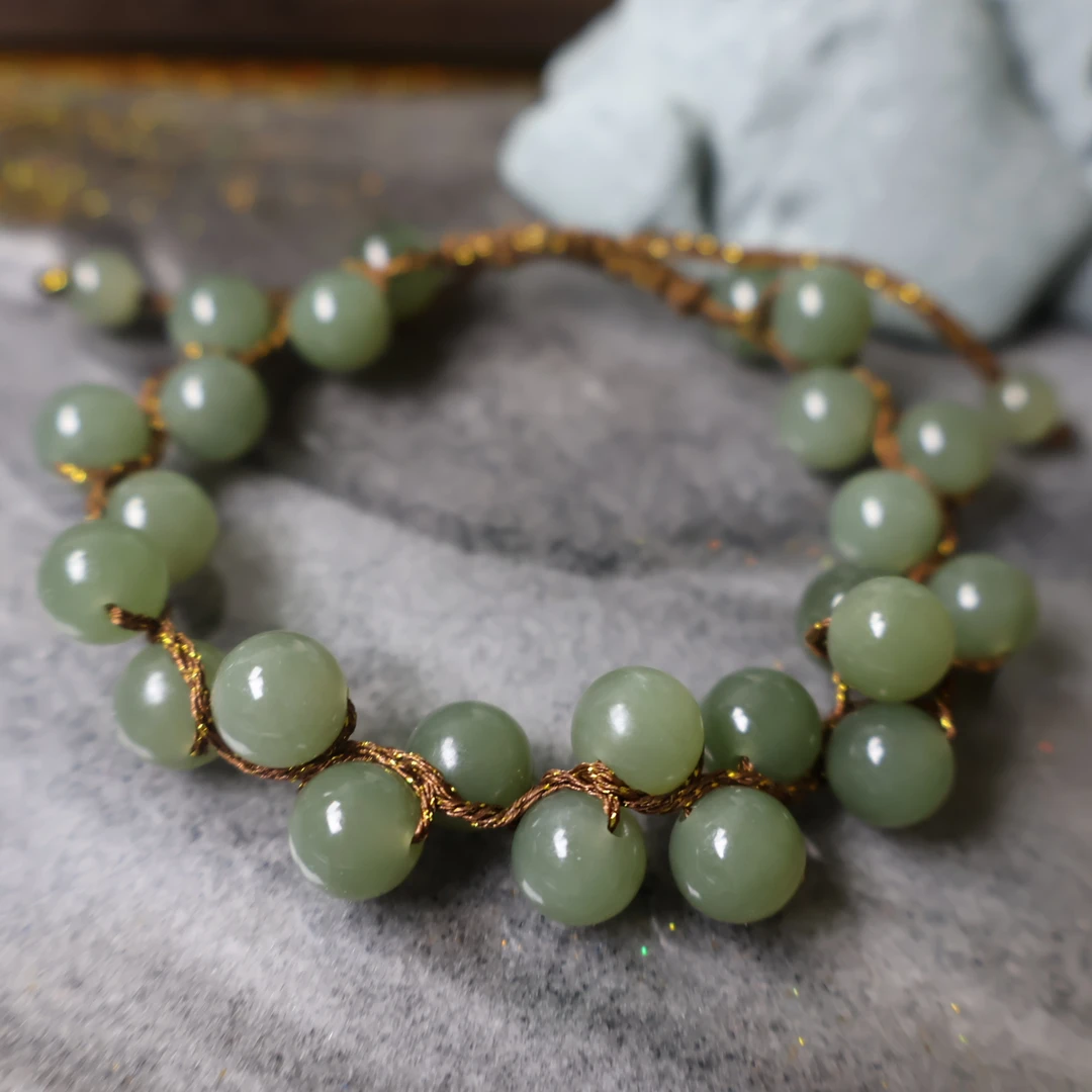 玉帮主【满天星】和田玉湖水晴水设计款手链手工编绳