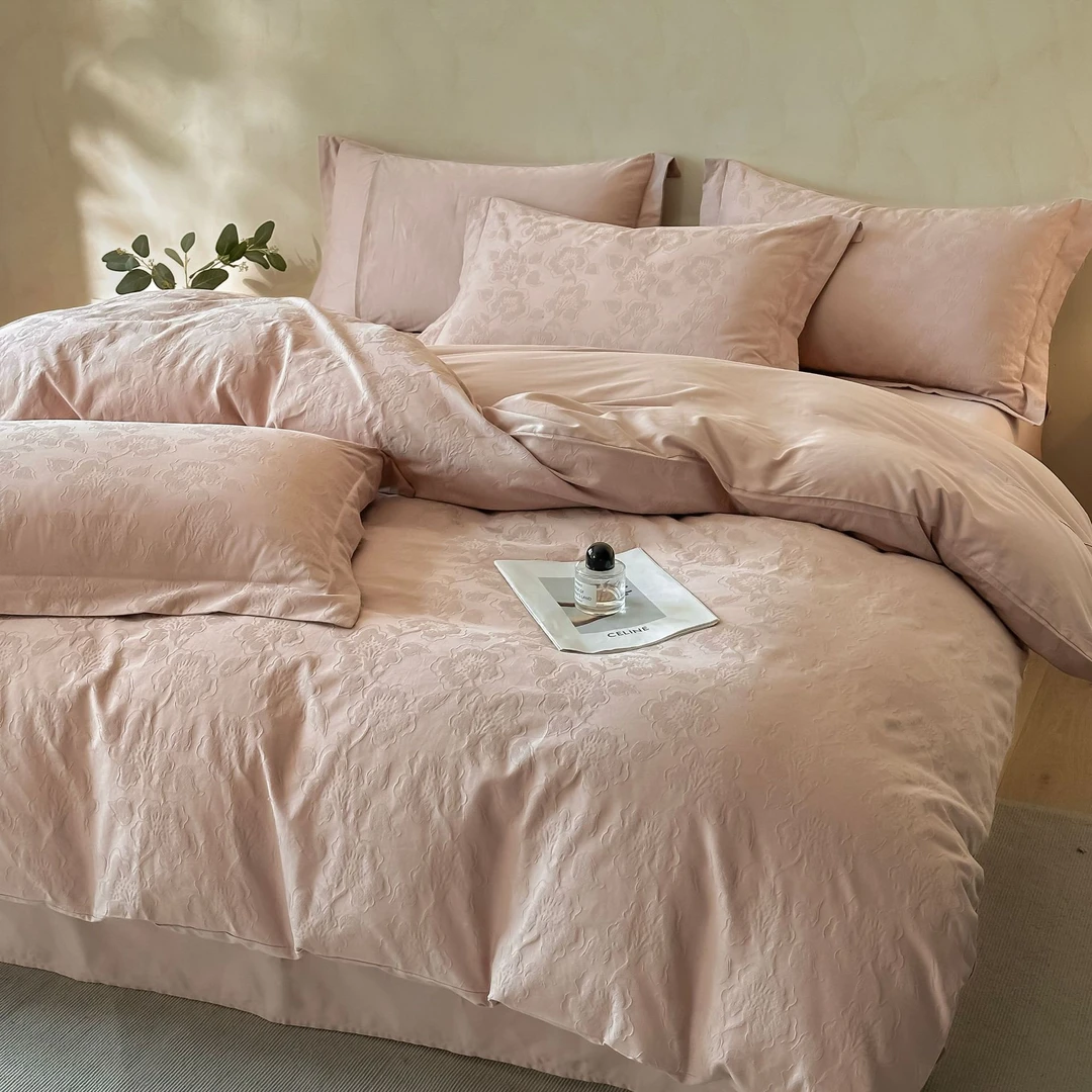 a类轻奢100支长绒棉四件套全棉纯棉浮雕立体提花床盖床上用品床单