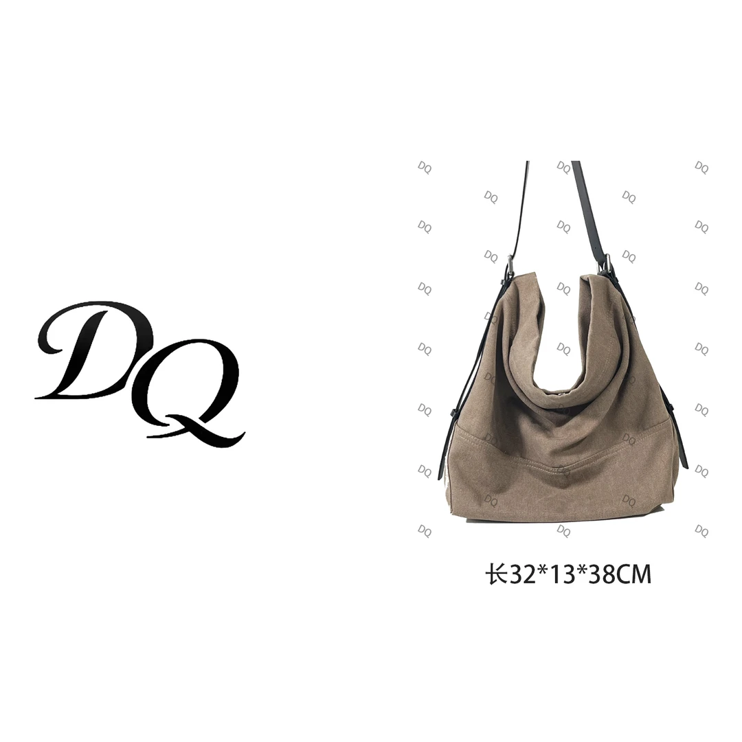 L家同款做旧水桶包沙茶色大容量松弛慵懒单肩斜跨女包