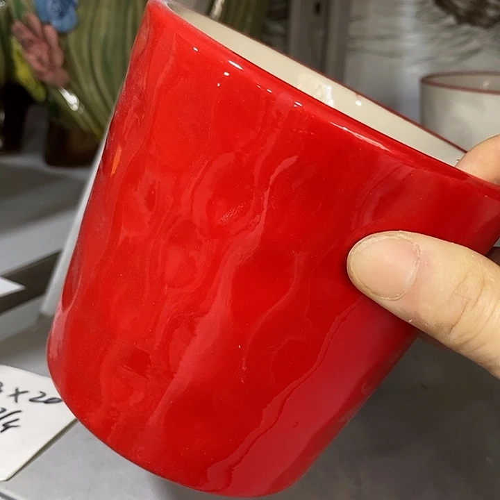 陶摆件陶盆有孔 瑕疵针孔漏釉介意勿拍外口 12外高12