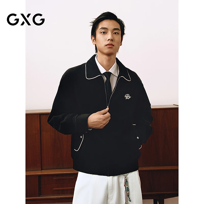 GXG男装灯芯绒领口撞色简约绣花翻领夹克外套25春新品#G25D211001