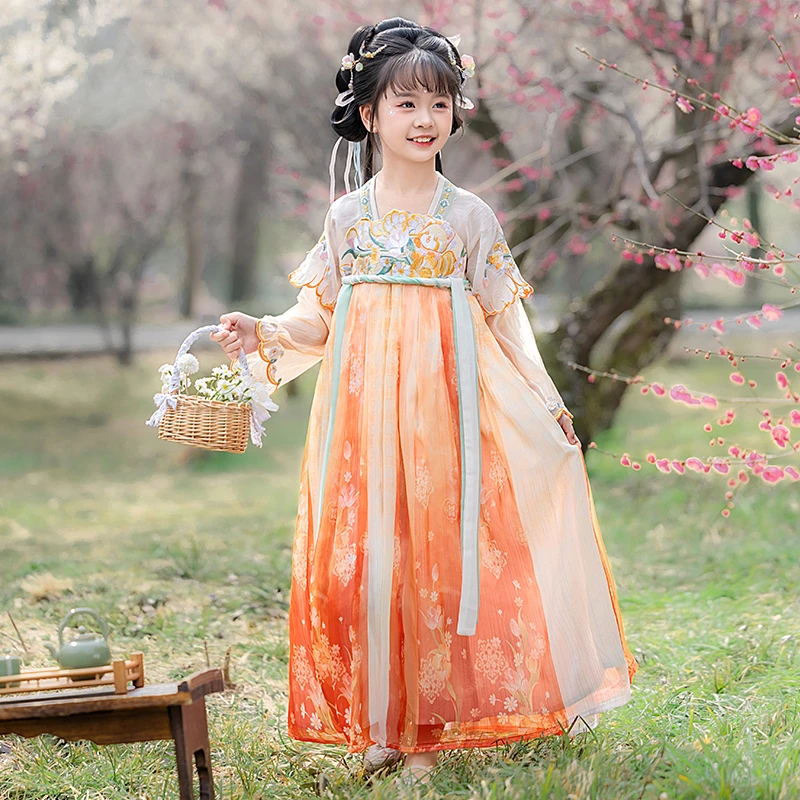 汉服女童2025春秋新款公主裙超仙中国风唐制日常连衣裙舞蹈演出服