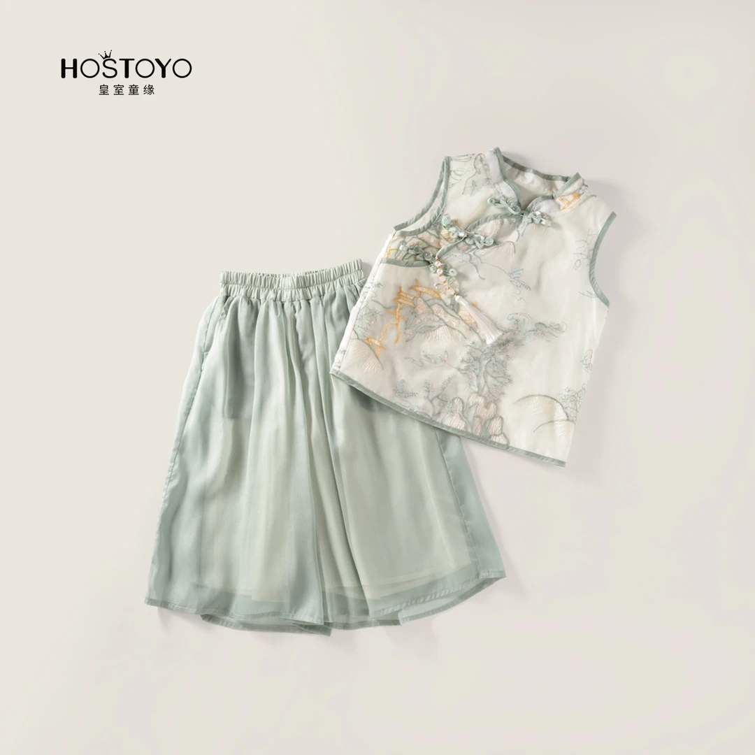 皇室童缘2025年夏季新款女童新中式国风盘口刺绣流苏17630580023