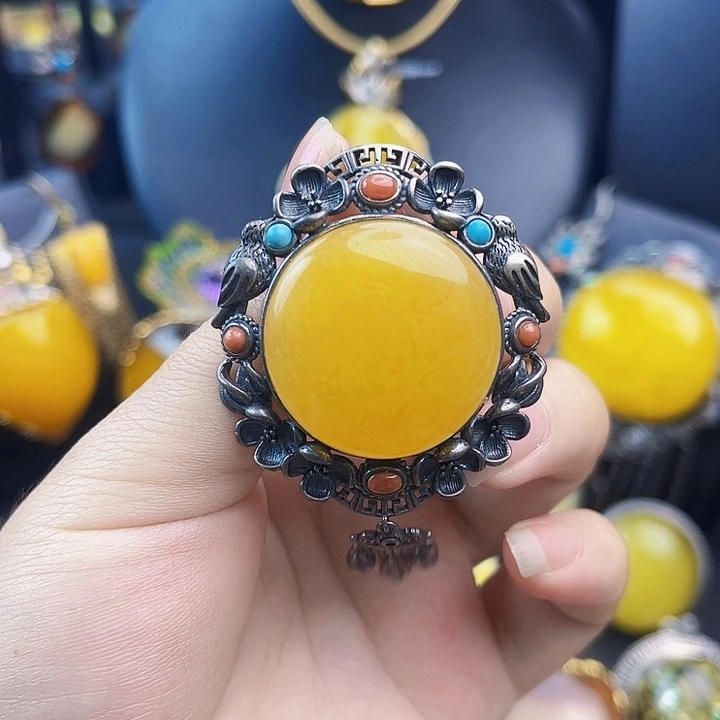 琥珀银S925镶嵌裸石