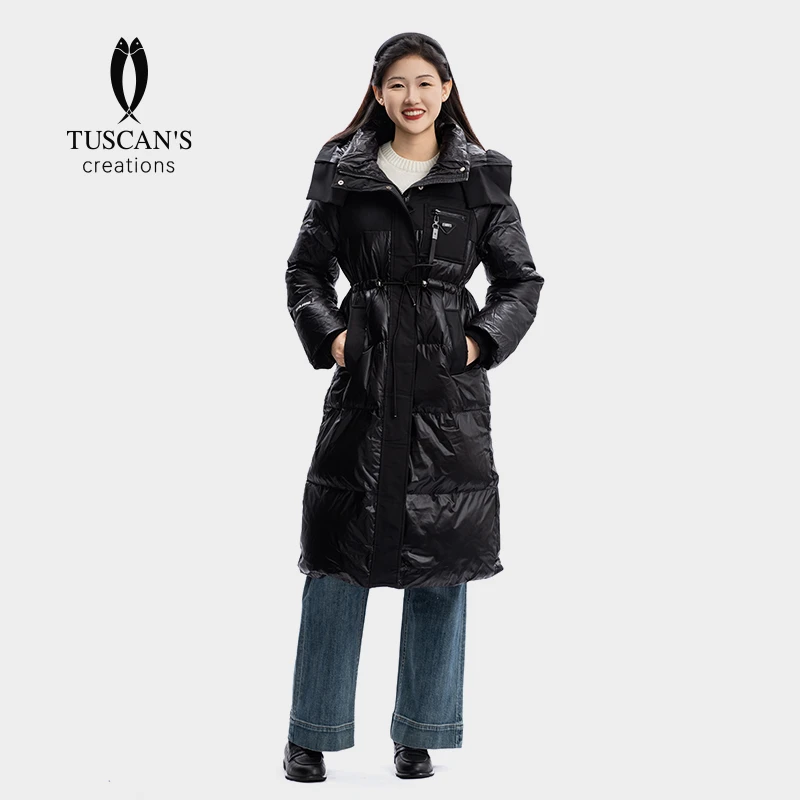 TUSCAN'S CREATIONS时尚气质百搭中长款束腰女士保暖加厚羽绒服