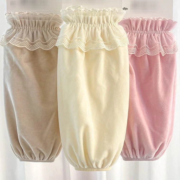 加宽长款羽绒服袖套女冬季花边蕾丝防脏套袖办公室学生防污护袖头