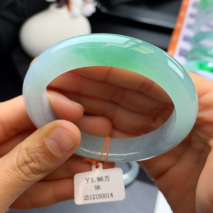 未镶嵌手镯翡翠56冰胶绿正圈