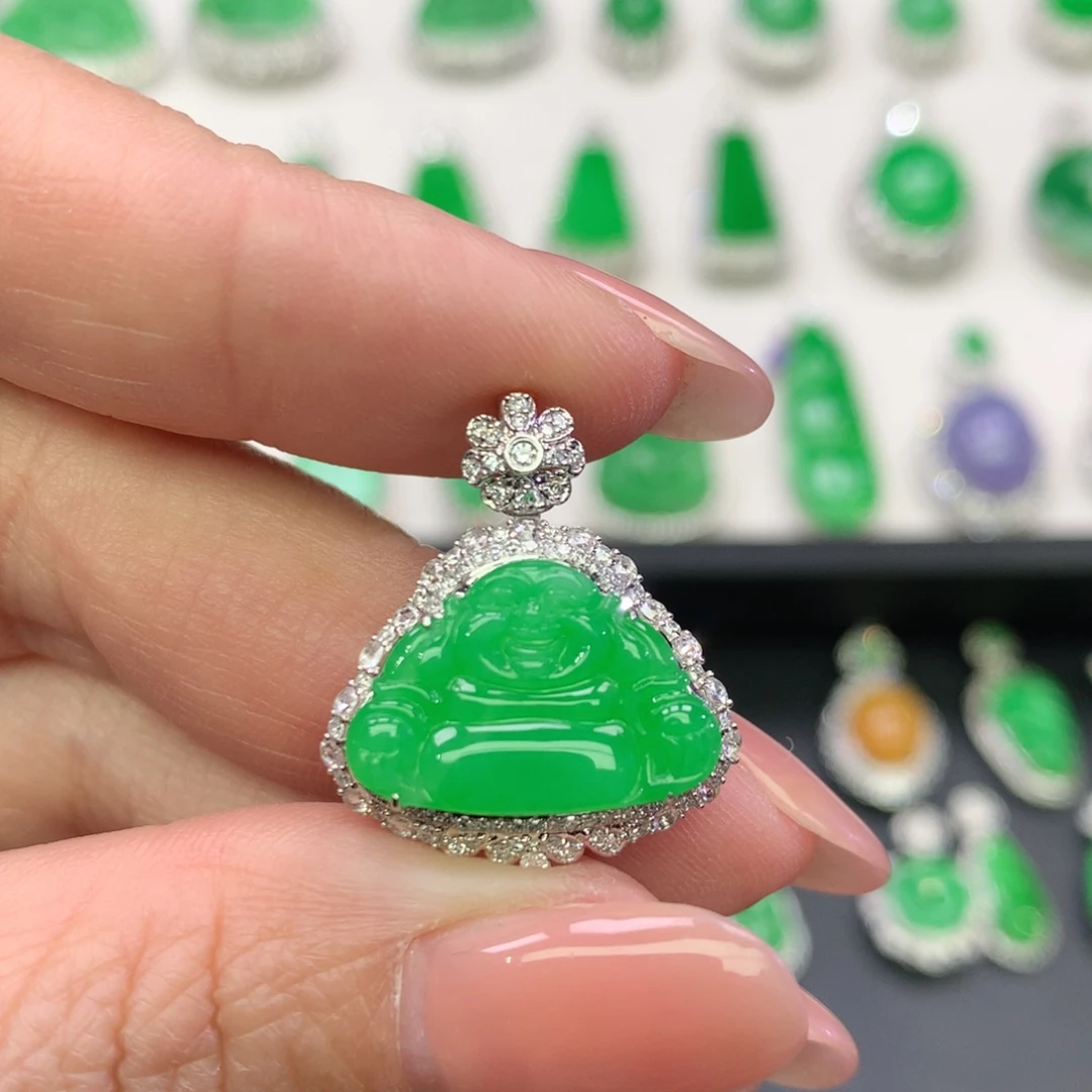 翡翠18K金镶嵌吊坠(不含链)