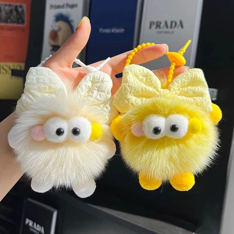 可爱大眼真毛狐狸毛包包车载挂件