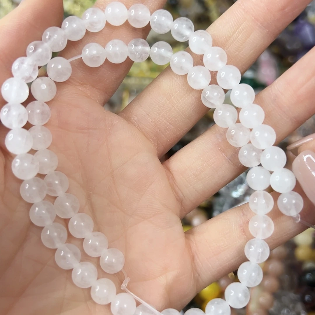 玛瑙/玉髓未镶嵌珠宝半成品，卡6奶白水晶一条