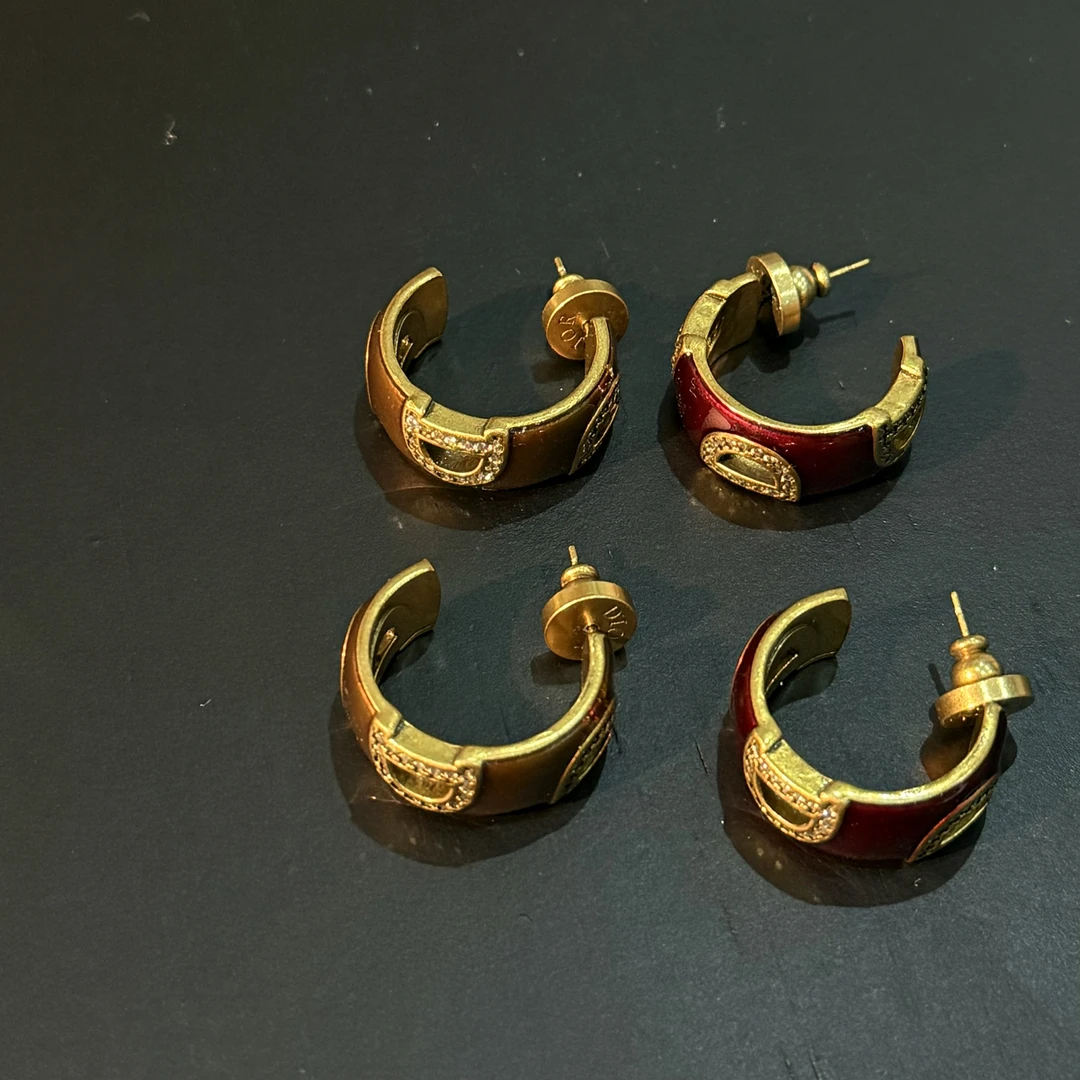 铜合金珐琅耳饰 HRY0-铜合金D珐琅轻奢复古耳钉HRY0-1097