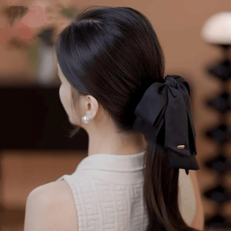 韩版2025新款发夹女黑色蝴蝶结马尾夹气质百搭发卡精致好看发花草