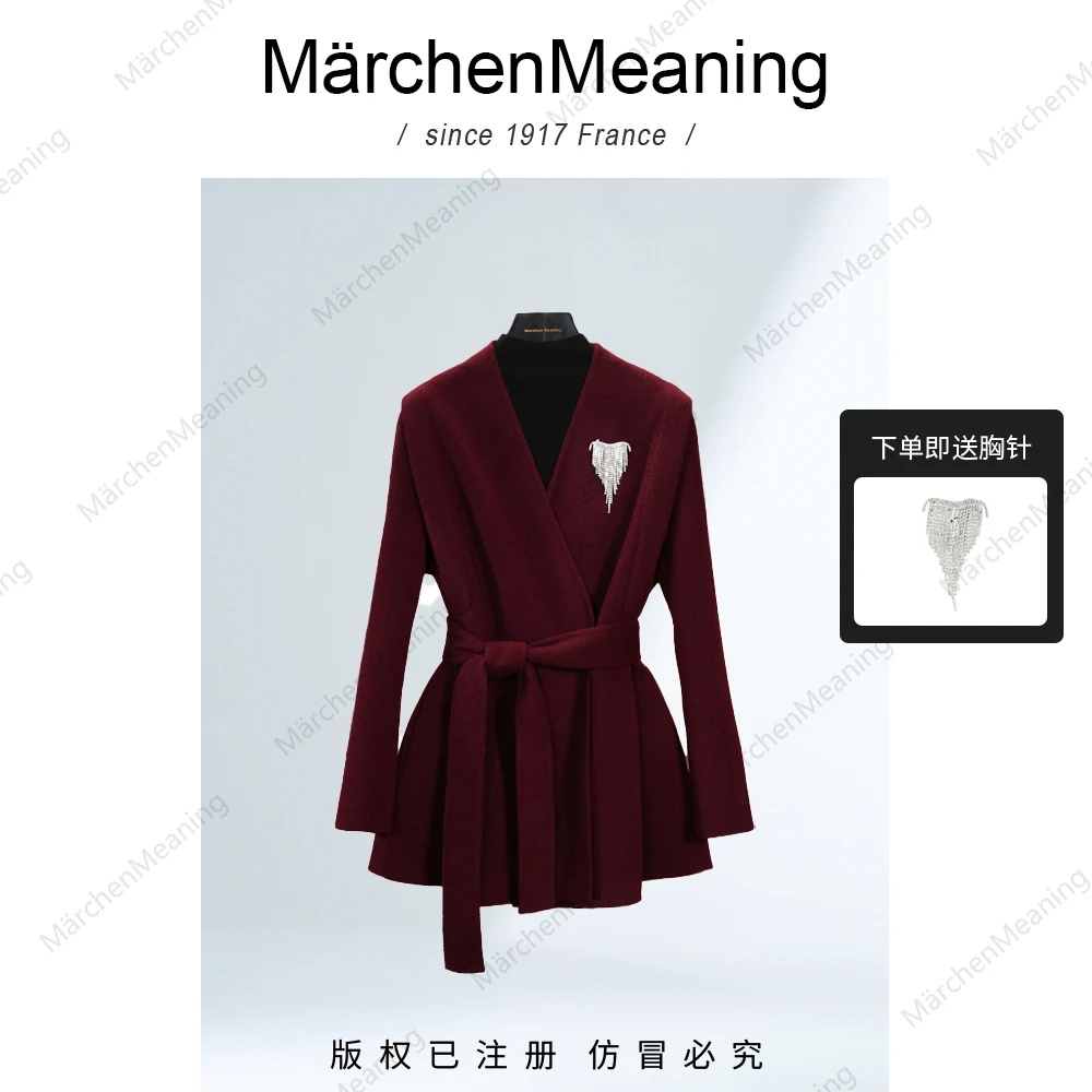 MärchenMeaning安可拉红羊毛大衣秋冬新款气质设计时尚师款（磊哥）