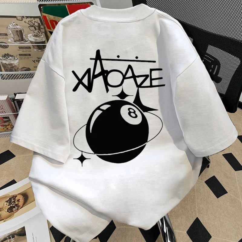 印花图案美式潮流青春宽松重磅纯棉情侣短袖T恤男休闲半袖女上衣