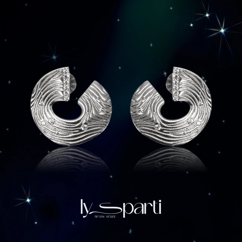 合金锆石耳饰 北纬极光错位圆环耳饰 欧美轻奢原创设计耳钉耳饰