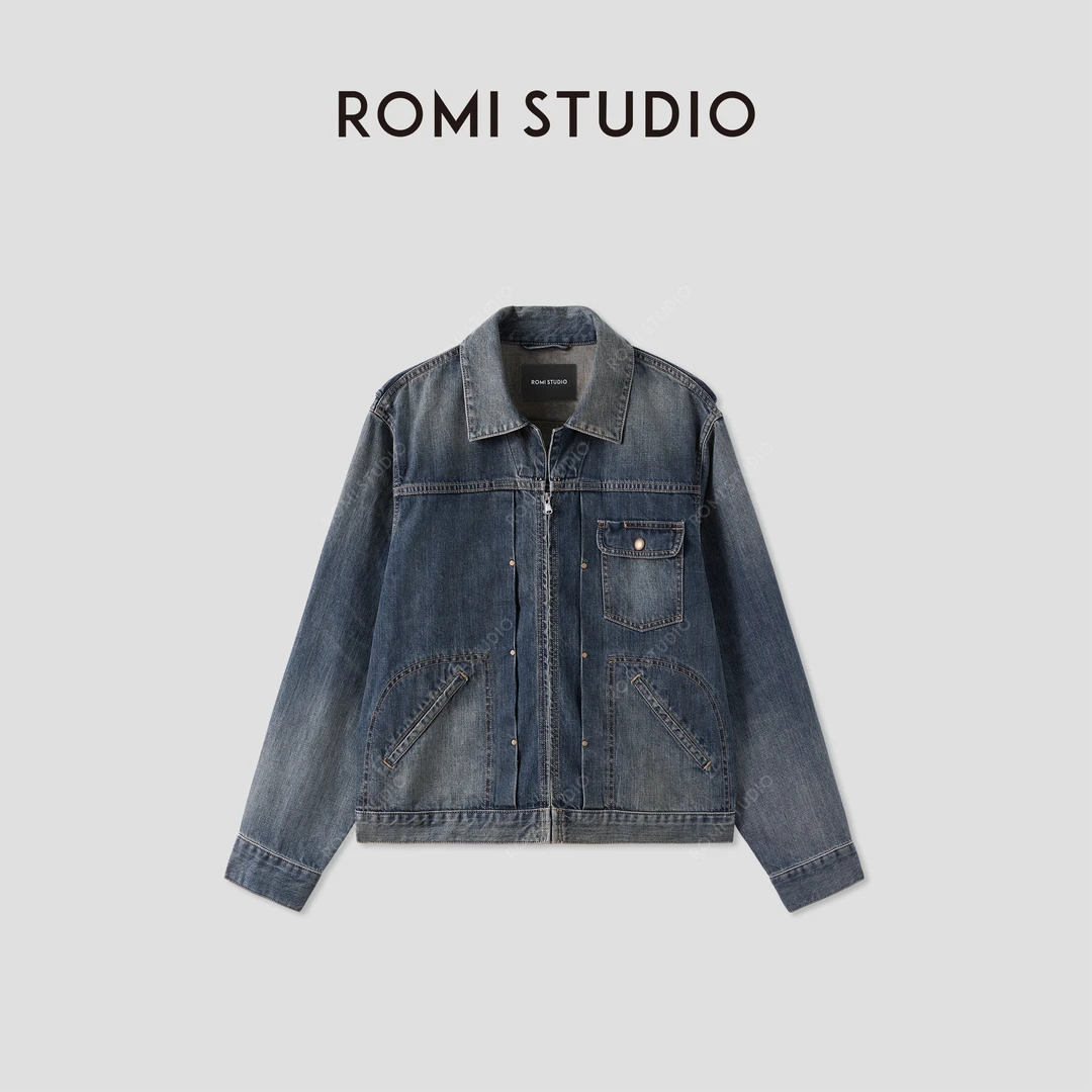 ROMI STUDIO“美式复古”双面网纹水洗全棉牛仔夹克外套 RWCRW84470