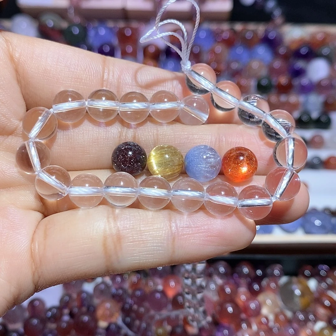 水晶多宝单珠手串定制打孔不退未镶嵌大*蕊