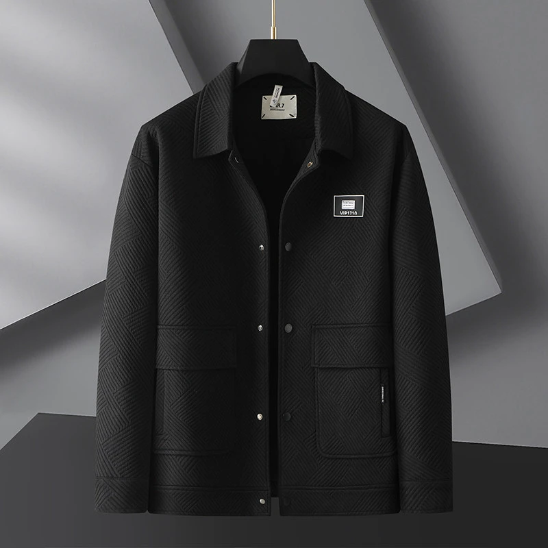 男士春秋季新款空气棉斜纹翻领夹克宽松休闲大码长袖外套