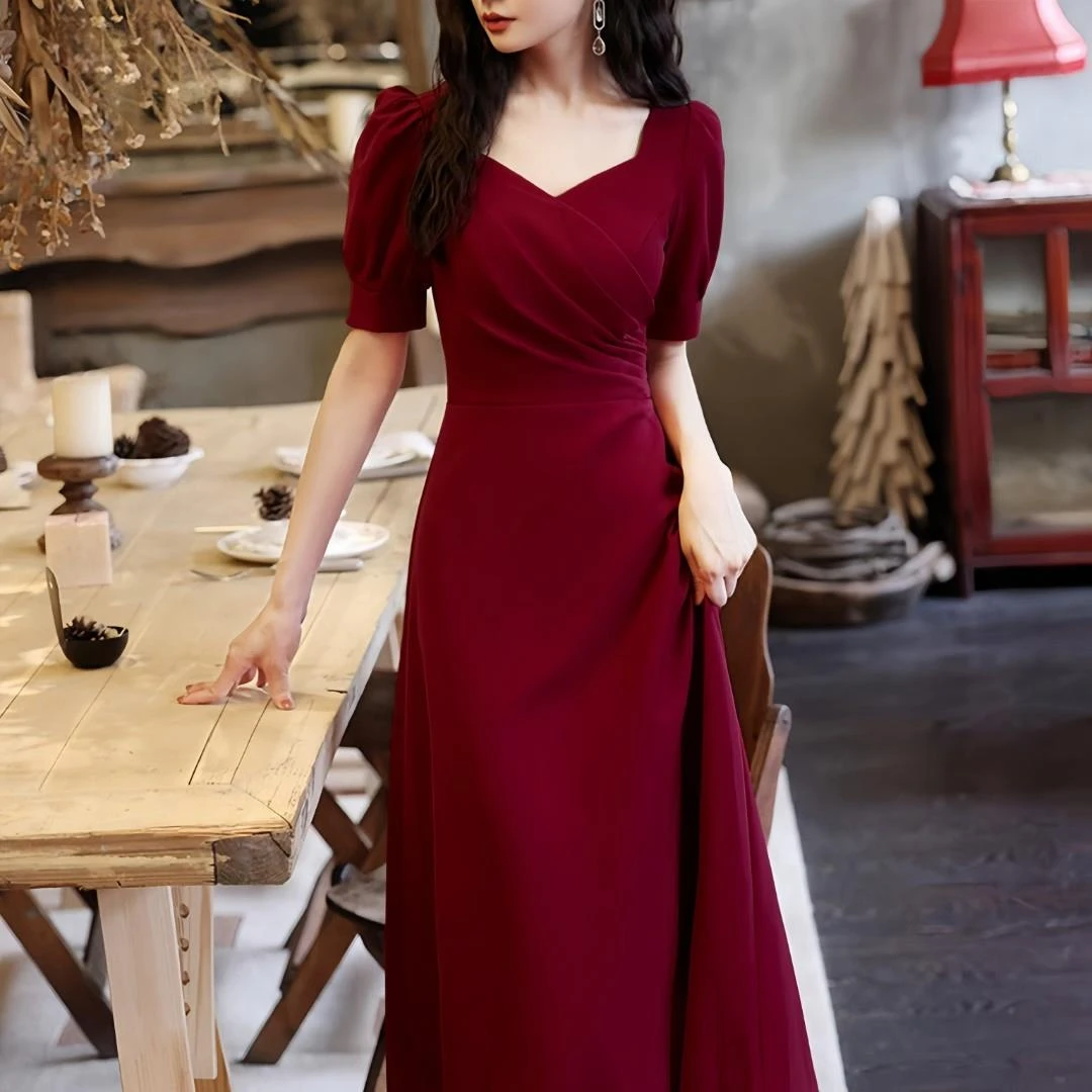 AMAS商城同款法式高级感收腰显瘦连衣裙2025夏季新款气质名媛酒