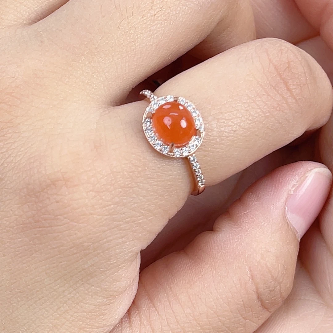 南红玛瑙未镶嵌河湾冰红戒指