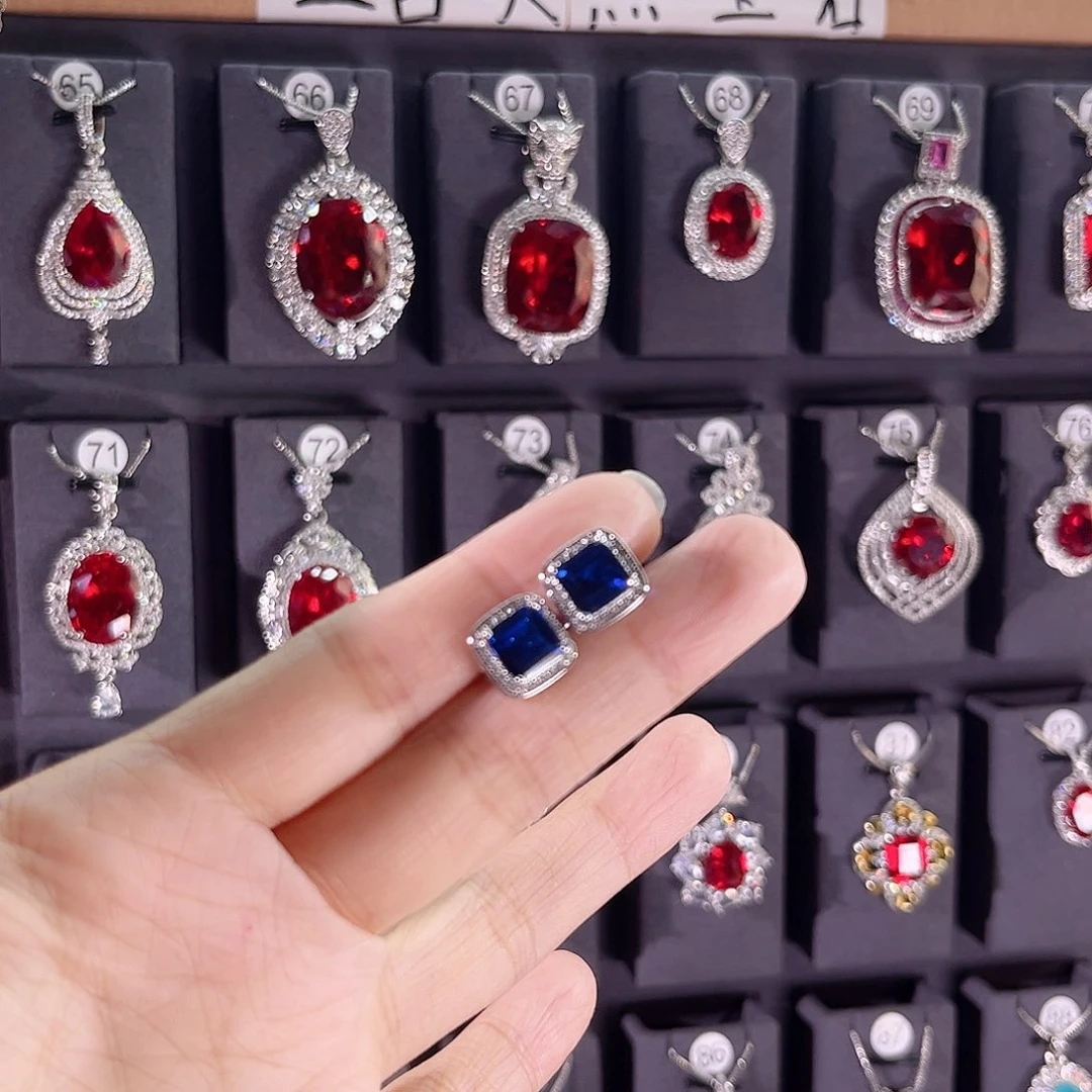 耳饰蓝宝石银S925镶嵌