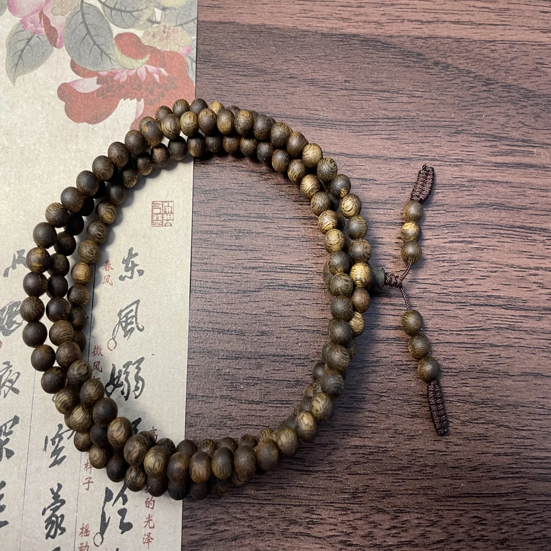 沉香奇楠沉香 乌身圆叶5mm圆珠138颗 11克+（沉水浮）多样性发其一