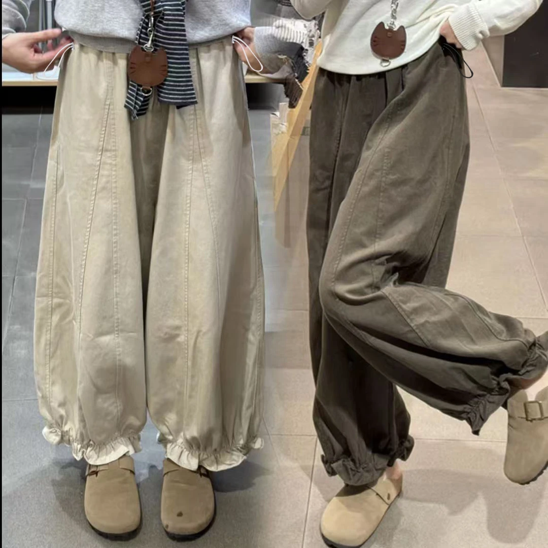 孕妇花苞阔腿裤灯笼裤秋冬款女高腰显瘦垂感束脚九分花边气球裤