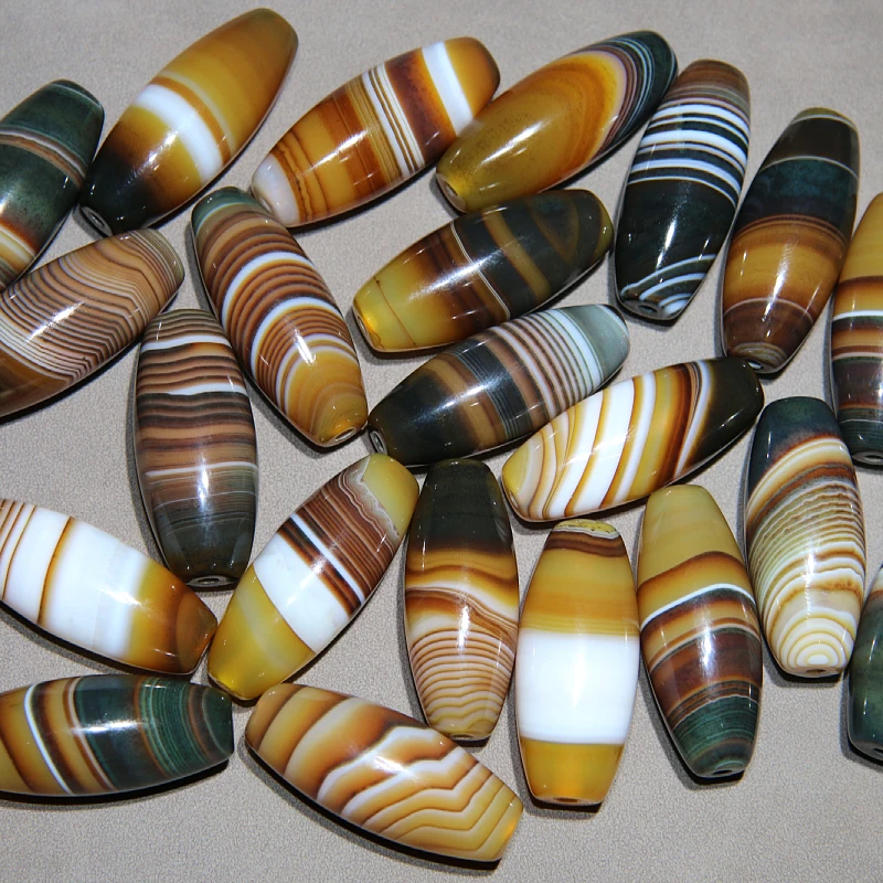 缠丝玛瑙光面黄色绿沁条纹款大号勒子40mm款 diy饰品吊坠锁骨珠