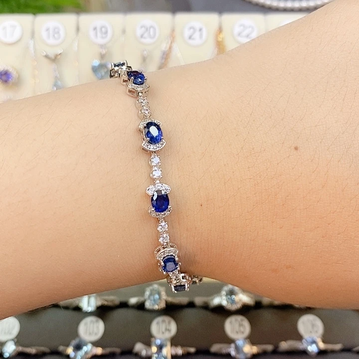 蓝宝石银S925镶嵌手链