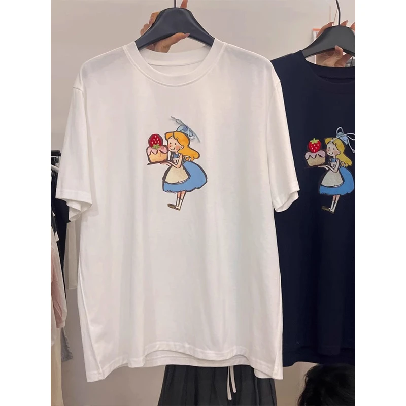 蝴蝶结设计感短袖t恤女夏季宽松200斤胖mm大码雪花棉凉爽薄款