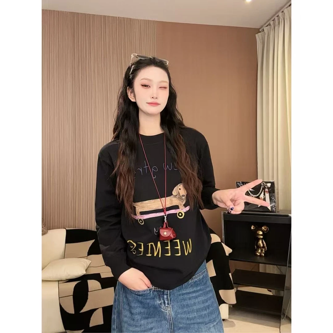 ANGEL HUE-秋冬「滑板腊肠狗」俏皮减龄打底衫内搭打底长袖10178