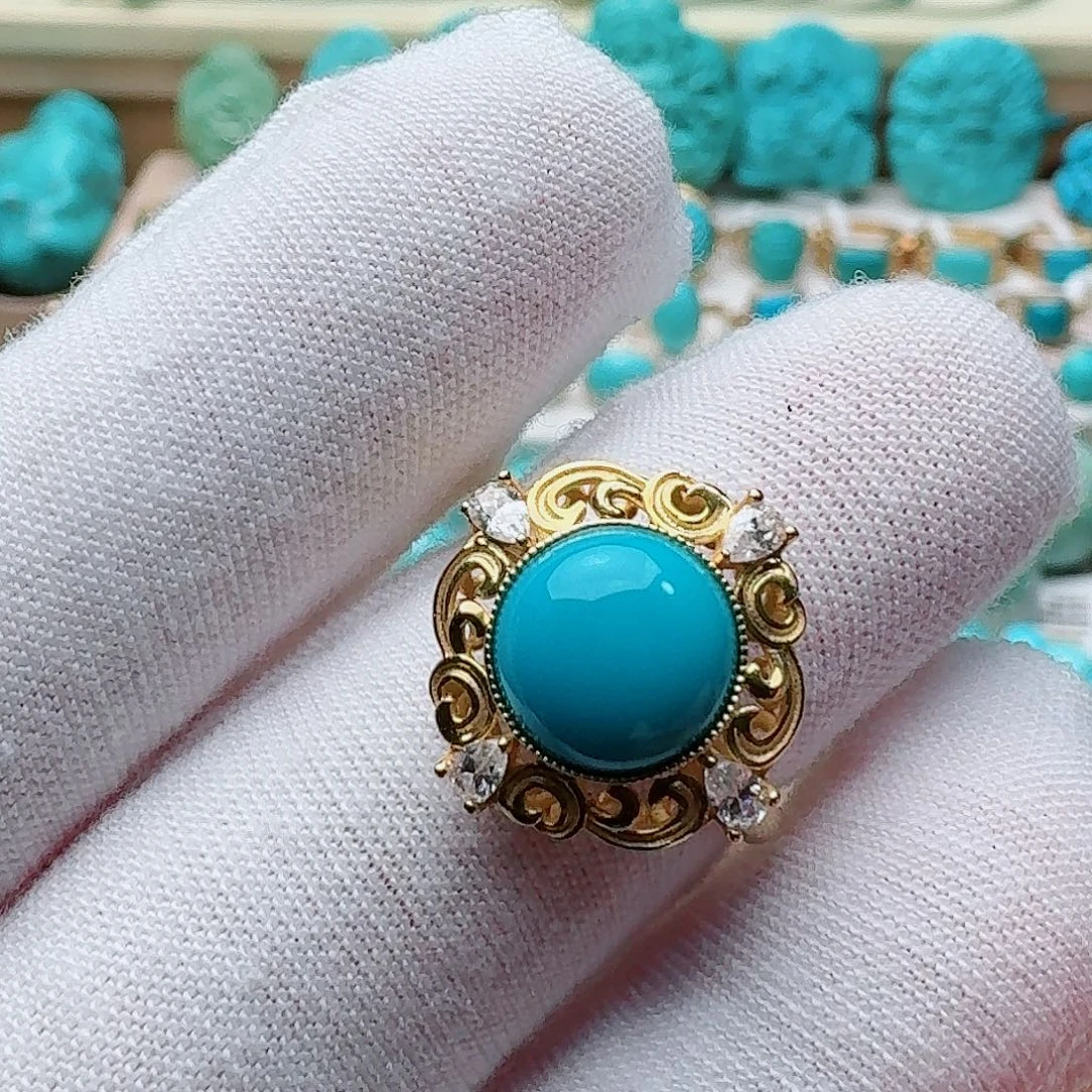 绿松石18K金镶嵌高瓷蓝绿精美女戒