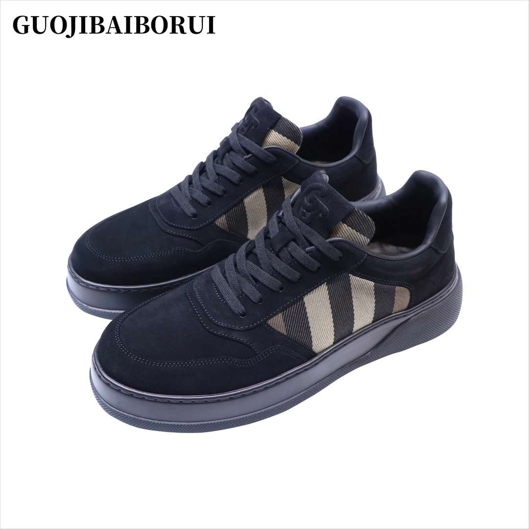 国际柏博瑞男士皮鞋磨砂皮低帮透气厚底增高休闲皮鞋舒适时尚板鞋