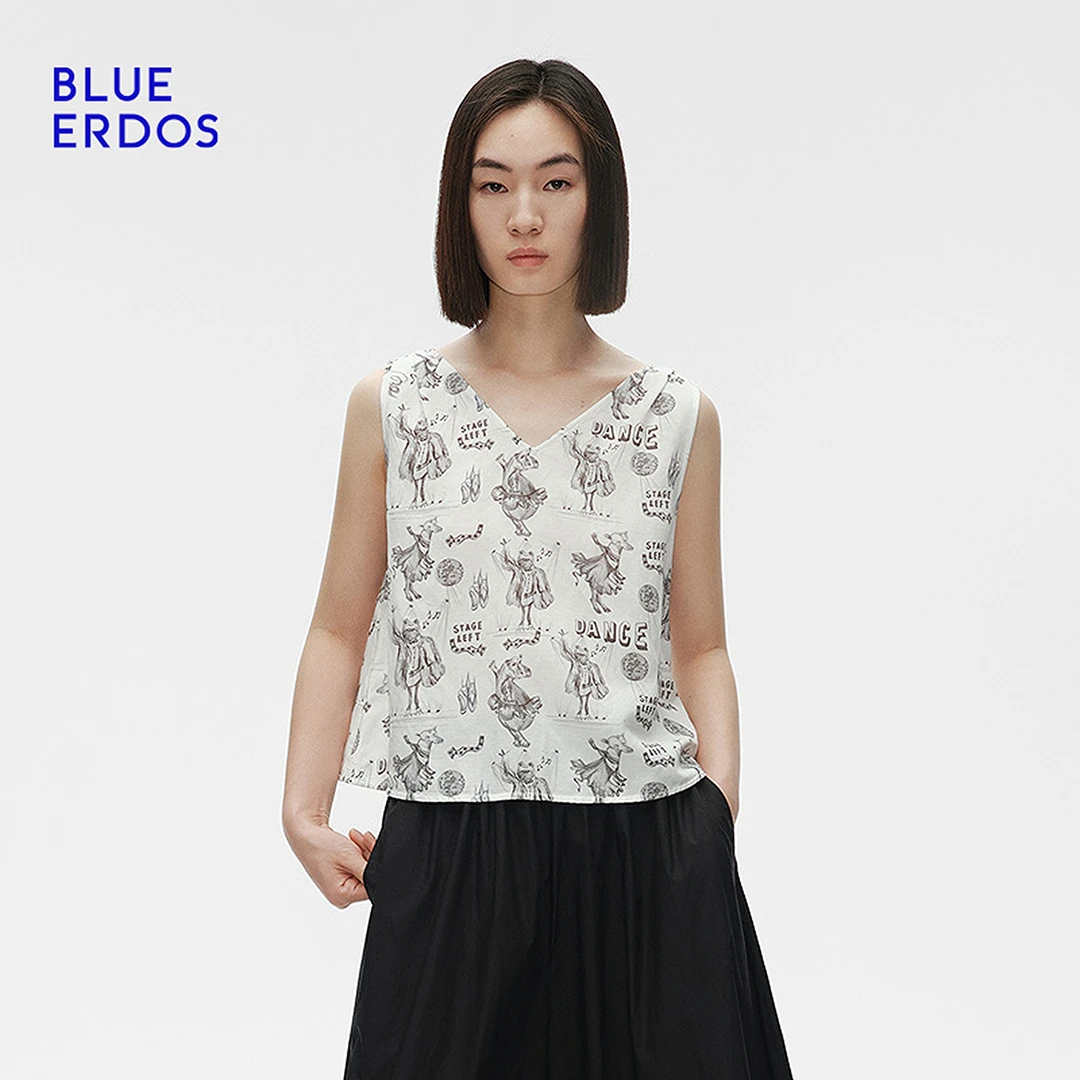 【奇幻嘉年华】25夏BLUEERDOS前后两穿手绘印花无袖背心女B255H5025