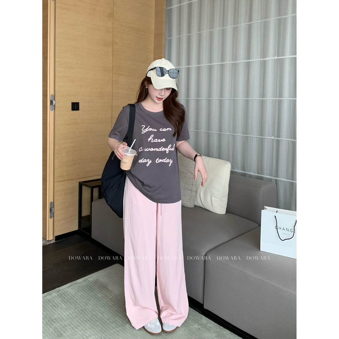 现货大婉酱微胖定制【海盐气泡水】清凉感直筒裤高腰百搭裤子 6906D