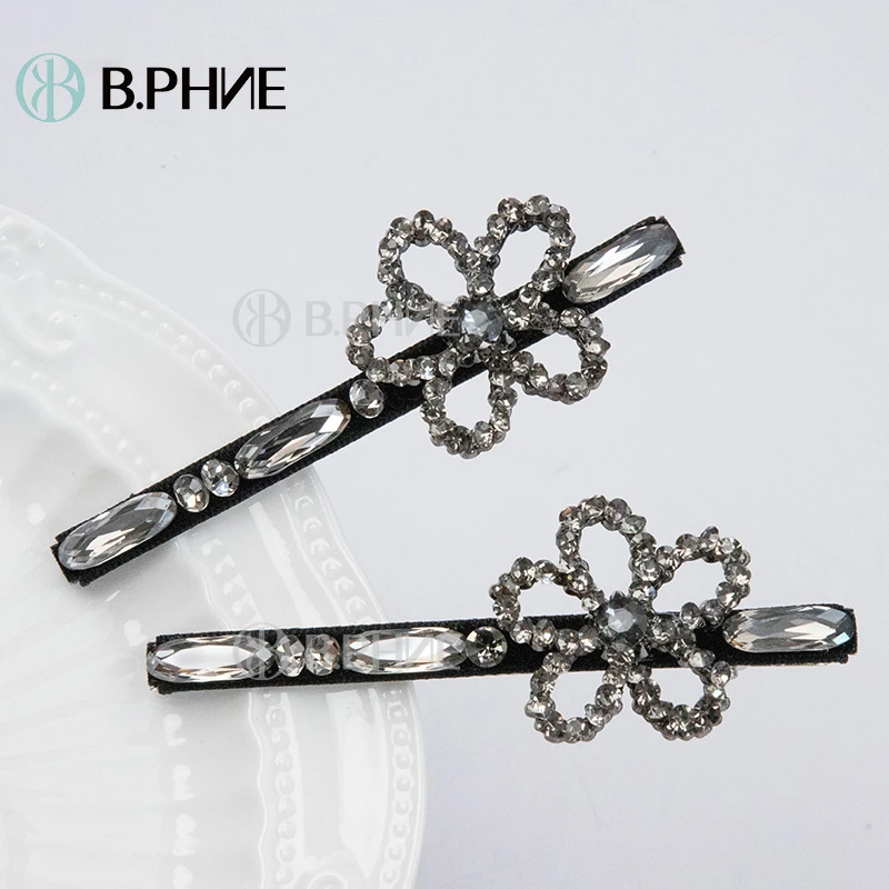 B.【贝菲新品】花朵镶钻重工边夹钻发夹