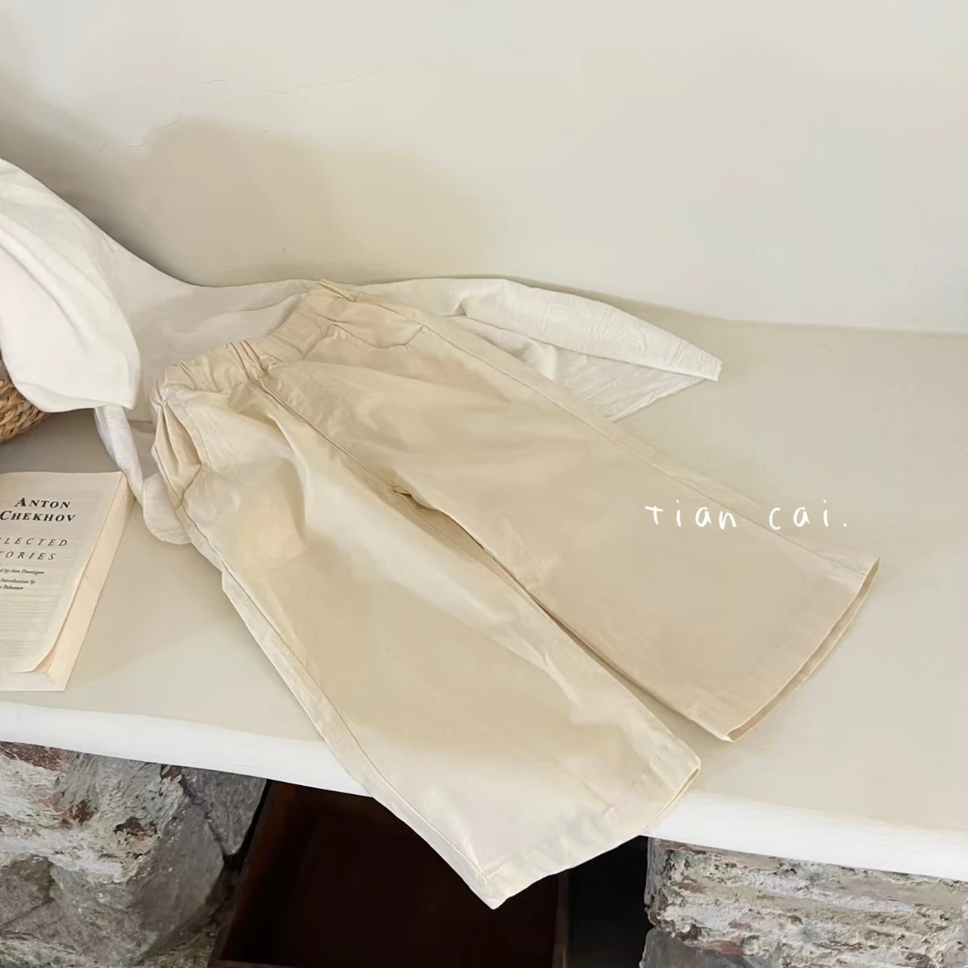 百搭春秋女宝白色休闲裤韩版纯色阔腿宽松女童童装时尚儿童裤子